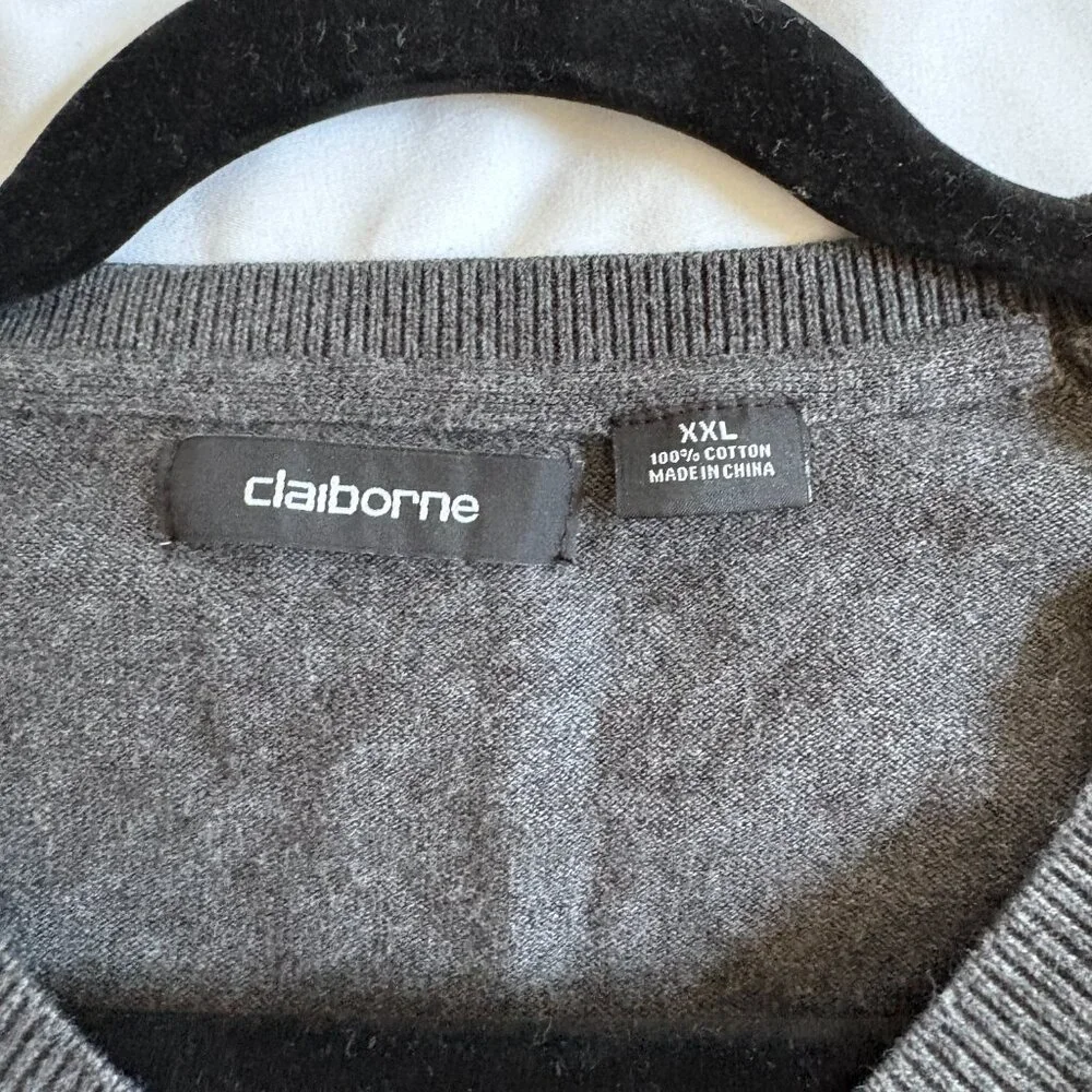 Claiborne Men's Argyle Long Sleeve Sweater Charcoal Heather Cotton Preppy XXL